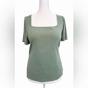 Madewell Ribbed Square Neck Tee Sage Green Short Sleeve Women’s XXL